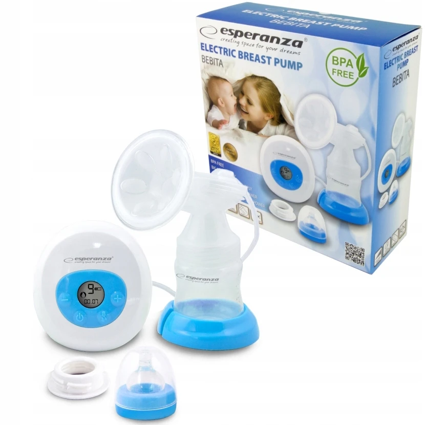 Breast pump electric esperanza bebita ecm001b, pressure: 0.32 bar, 2 working modes: stimulation and suction, 9 suction levels, 5 stimulation levels, b 2