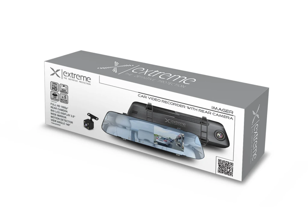 Car video recorder extreme imager xdr106, with rear camera, wide mirror, resolution of recorded movies: front camera: 1080p, 720p, rear camera: 720p , 6