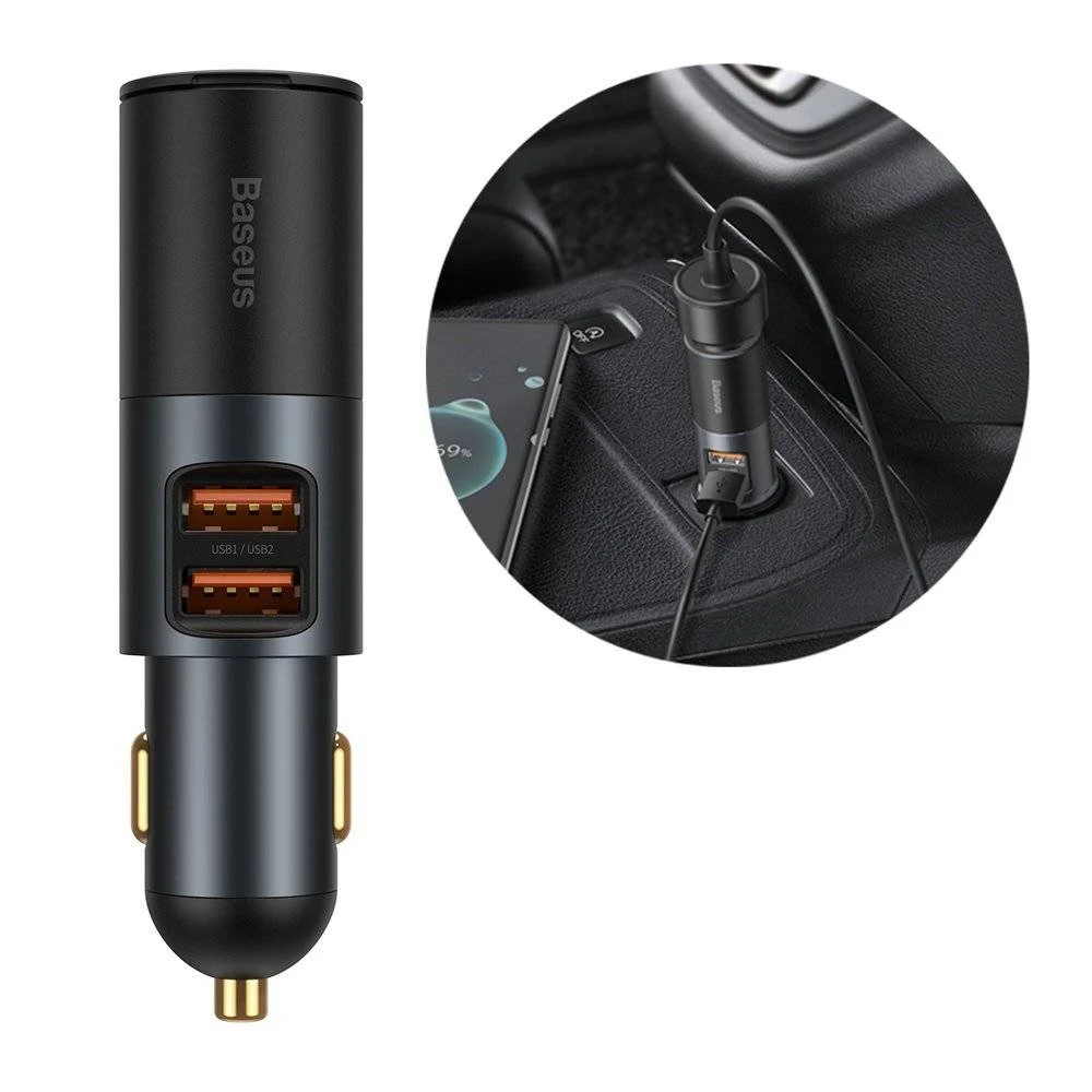 Usb car charger - baseus share together, 2xusb (u + u + lighter), 120w, gray  ccbt-d0g 4
