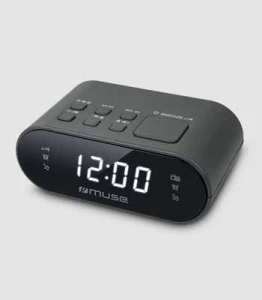 Dual Alarm Clock Radio Muse M-10 BLACK, 0.6 inch white LED Display, Dimmer (High /Low/Off), PLL Radio with 20 FM preset stations, Wake up by Radio or