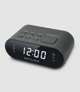 Dual alarm clock radio muse m-10 black, 0.6 inch white led display, dimmer (high /low/off), pll radio with 20 fm preset stations, wake up by radio or