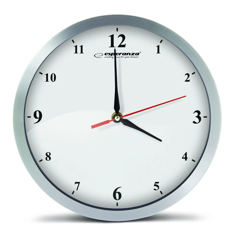 Clock wall esperanza detroit  ehc009w white,  30 cm, aluminium frame, quiet movement, hook for easy installation, power: 1x aa battery (not included) 2