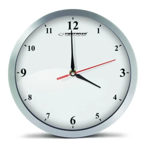 Clock Wall Esperanza DETROIT  EHC009W White,  30 cm, Aluminium frame, Quiet movement, hook for easy installation, Power: 1x AA battery (not included)