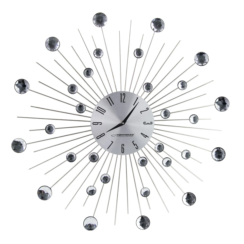 Clock wall esperanza boston  ehc002 grey,  50 cm, decorated with diamonds (acrylic glass), aluminium clock surface, quiet movement, hook for easy inst 2
