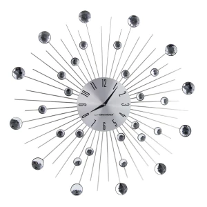 Clock Wall Esperanza BOSTON  EHC002 Grey,  50 cm, decorated with diamonds (acrylic glass), Aluminium clock surface, Quiet movement, hook for easy inst