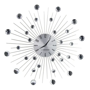 Clock wall esperanza boston  ehc002 grey,  50 cm, decorated with diamonds (acrylic glass), aluminium clock surface, quiet movement, hook for easy inst Thumbnail 2