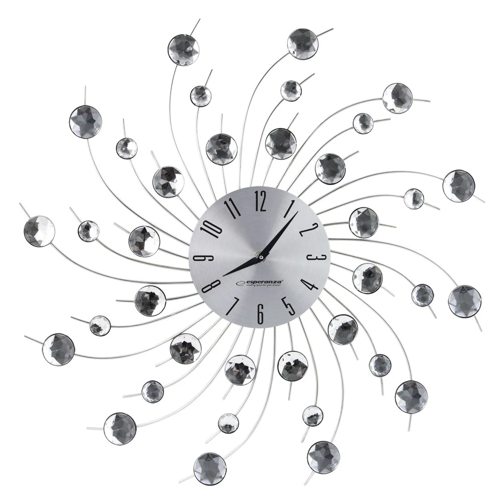 Clock wall esperanza geneva  ehc004 grey,  50 cm, decorated with diamonds (acrylic glass), aluminium clock surface, quiet movement, hook for easy inst 2