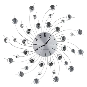 Clock wall esperanza geneva  ehc004 grey,  50 cm, decorated with diamonds (acrylic glass), aluminium clock surface, quiet movement, hook for easy inst
