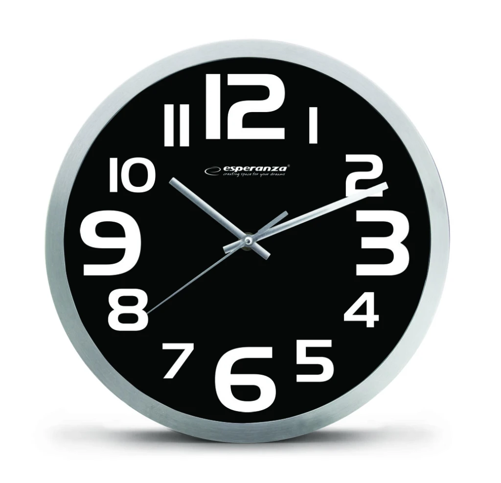 Clock wall esperanza zurich  ehc013k black ,  25 cm, plastic frame, quiet movement, hook for easy installation, power: 1x aa battery (not included) 2