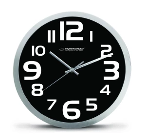 Clock Wall Esperanza ZURICH  EHC013K Black ,  25 cm, plastic frame, Quiet movement, hook for easy installation, Power: 1x AA battery (not included)