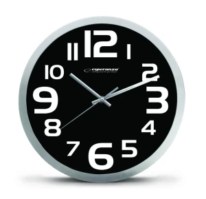 Clock wall esperanza zurich  ehc013k black ,  25 cm, plastic frame, quiet movement, hook for easy installation, power: 1x aa battery (not included)