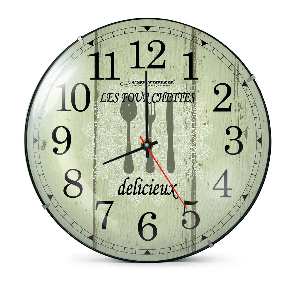 Clock wall esperanza paris  ehc018p white,  30 cm, (text: les fourchettes), plastic frame, quiet movement, hook for easy installation, power: 1x aa ba 2