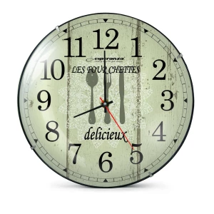 Clock Wall Esperanza PARIS  EHC018P White,  30 cm, (text: Les Fourchettes), plastic frame, Quiet movement, hook for easy installation, Power: 1x AA ba