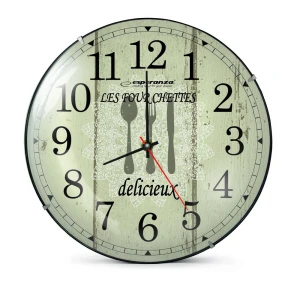 Clock wall esperanza paris  ehc018p white,  30 cm, (text: les fourchettes), plastic frame, quiet movement, hook for easy installation, power: 1x aa ba
