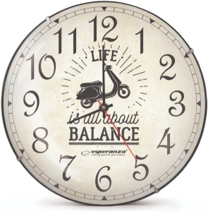 Clock Wall Esperanza SEATTLE  EHC018S White,  30 cm, Art paper clock disk, Quiet movement, hook for easy installation, Power: 1x AA battery (not inclu