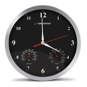 Clock Wall Esperanza WASHINGTON  EHC008K Black,  30 cm, Aluminum clock frame and hands, Quiet movement, hook for easy installation, Measurements: temp