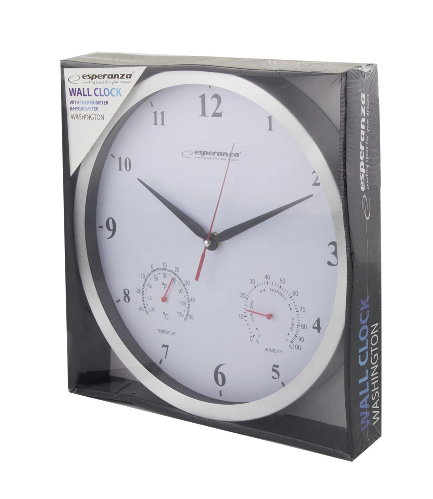 Clock wall esperanza washington  ehc008w white,  30 cm, aluminum clock frame and hands, quiet movement, hook for easy installation, measurements: temp 2