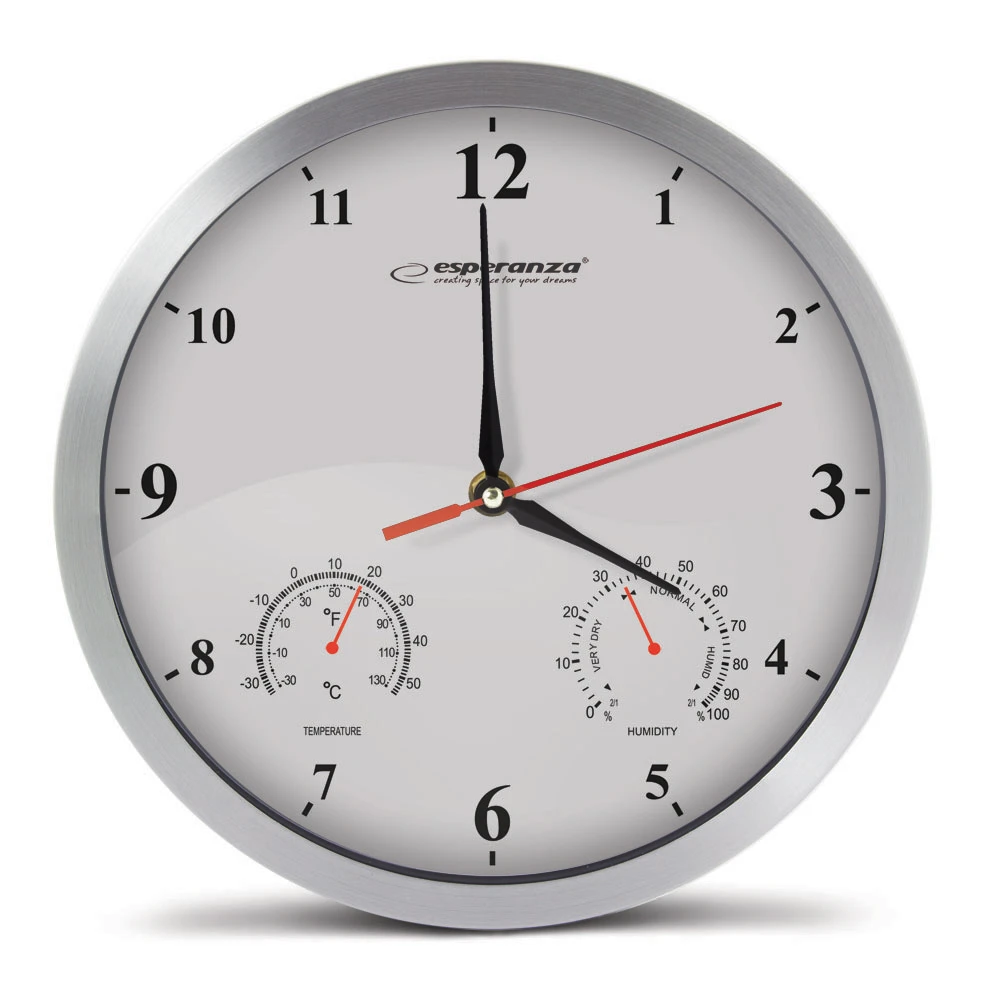 Clock wall esperanza washington  ehc008w white,  30 cm, aluminum clock frame and hands, quiet movement, hook for easy installation, measurements: temp 3