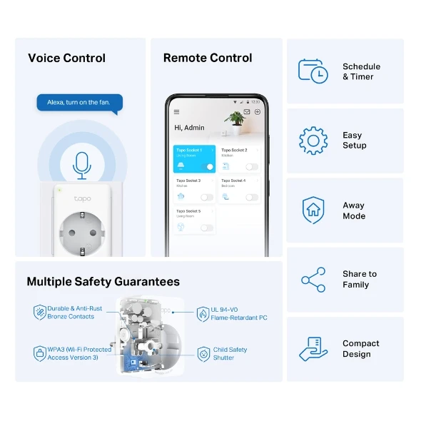 Tp-link tapo smart plug mini, matter compatible, compatible with alexa, google home & samsung smartthings, energy monitoring, 15a, ul certified, 2.4g 2
