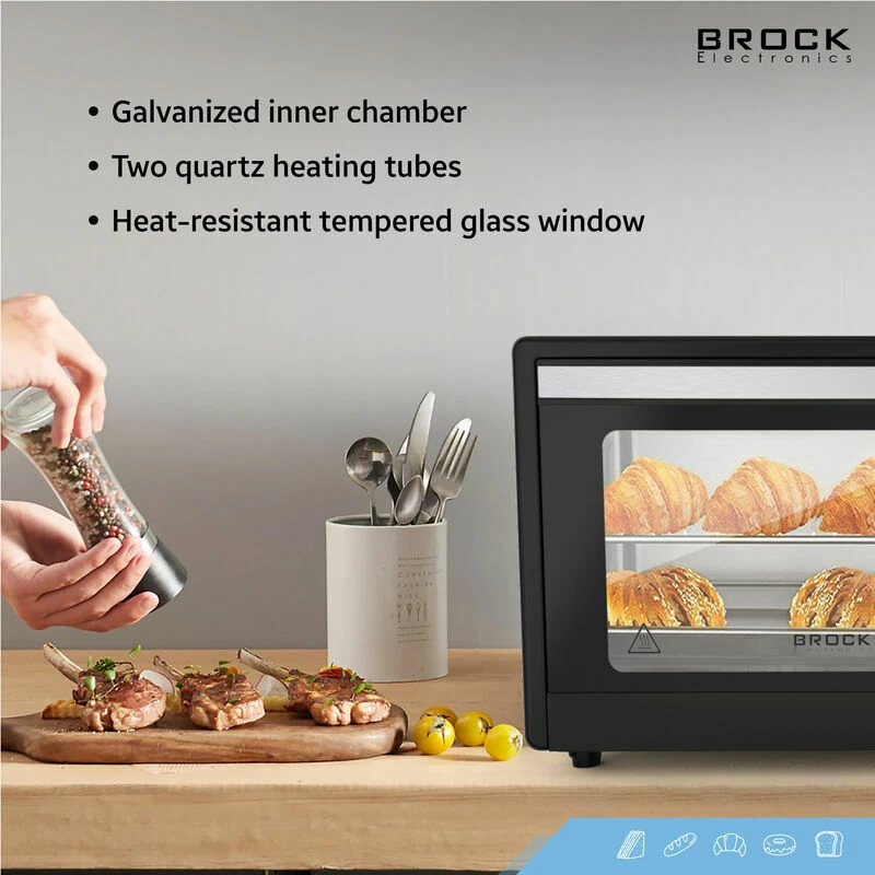 Electric oven brock to 9001 b 9l, 650w, 2 quartz heating tubes, double glass, temperature: 100°c - 230°c, acc: (baking tray, tray, handle) 11