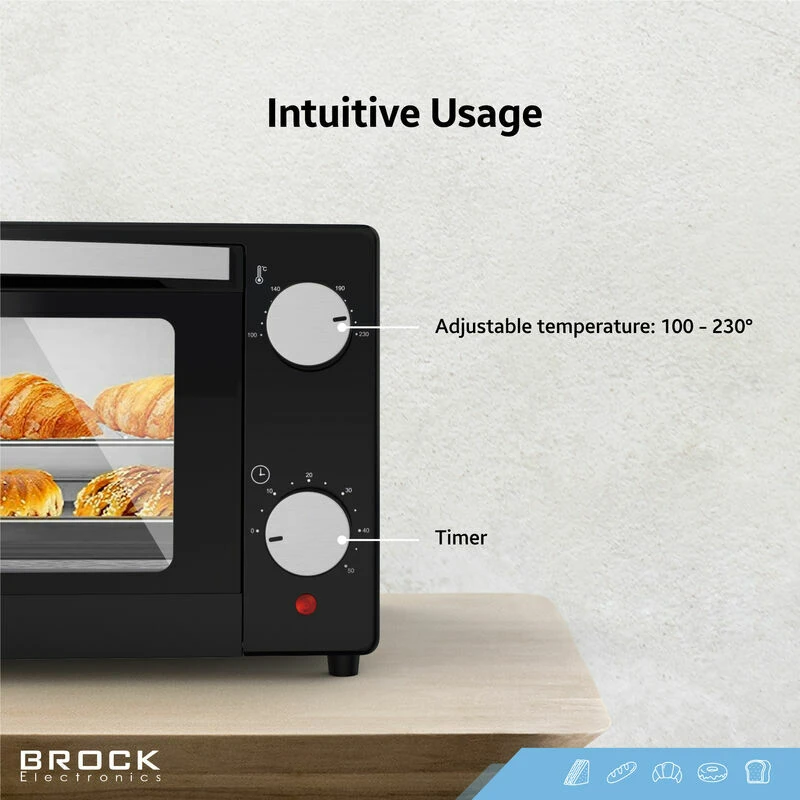 Electric oven brock to 9001 b 9l, 650w, 2 quartz heating tubes, double glass, temperature: 100°c - 230°c, acc: (baking tray, tray, handle) 7