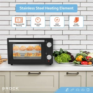Electric Oven BROCK TO 9001 B 9L, 650W, 2 quartz heating tubes, Double glass, Temperature: 100°C - 230°C, acc: (baking tray, tray, handle)