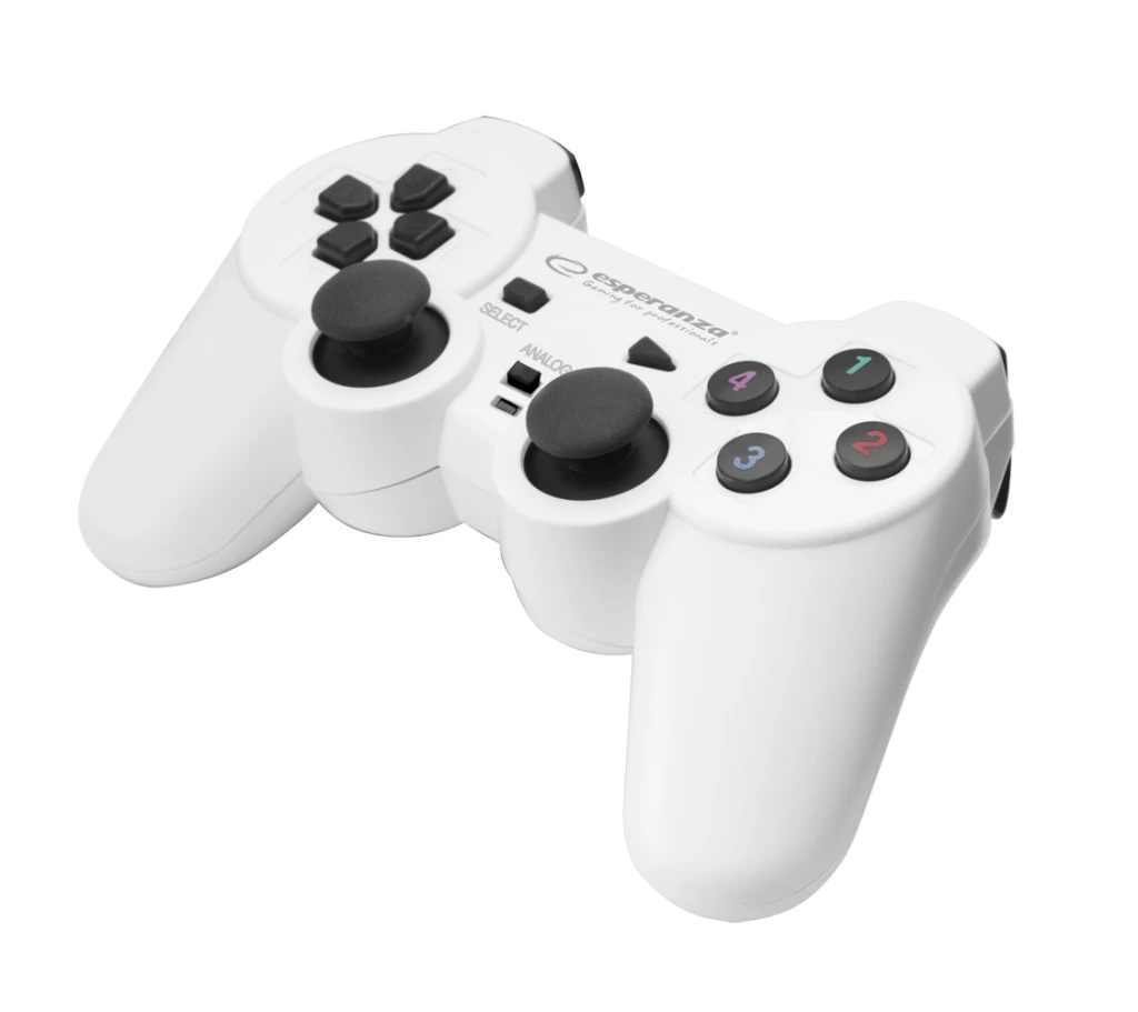 Gamepad esperanza warrior egg102w  white/black, vibration game pad, 15 buttons, 2 sticks, ergonomic design, 2 modes (analog and digital), soft sweat-r 2