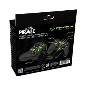 Gamepad Esperanza PIRATE EGG114K  Black,  2 analog sticks, 12 action buttons, 2 modes (analog and digital), 8-directional D-Pad, PC Win / Xbox One, X/S compatible, USB port