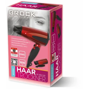 Hair dryer brock hd 8501 rd, 1600w, 2 power levels, 2 speeds, cold air button, ionisation function, enables faster drying, reduces static electricity,