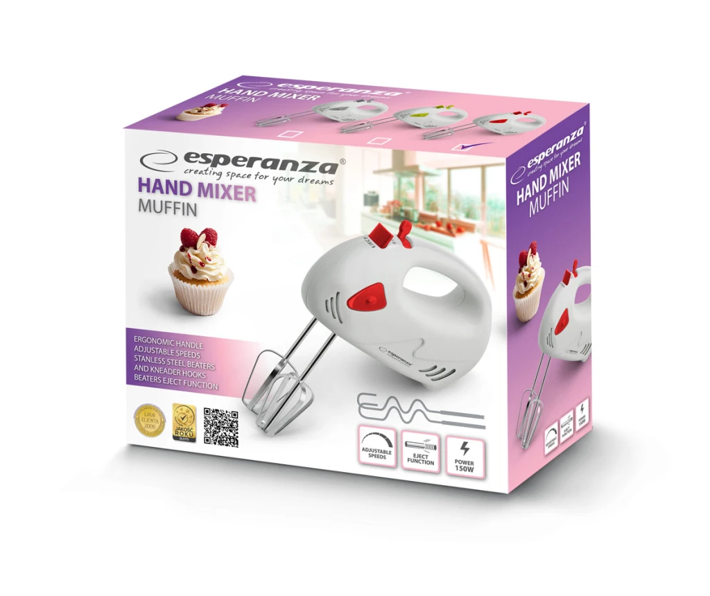 Hand mixer esperanza muffin ekm007r,  150w 2