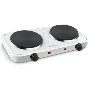 Electric hot plate esperanza cotopaxi ekh010w  white, 2000w (1x1000w, 1x1000w), 5 temperature degrees thermostatic protection against overheating the indicator light (on / off) heat-resistant surface materials 2 heating plates
