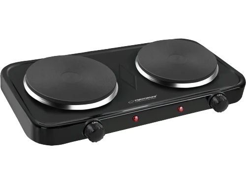 Electric hot plate esperanza cotopaxi ekh010k  black, 2000w (1x1000w, 1x1000w), 5 temperature degrees thermostatic protection against overheating the indicator light (on / off) heat-resistant surface materials 2 heating plates 2