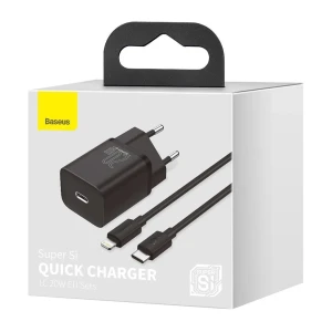 Universal home charger baseus super si, 1xusb type-c, 20w, 5v/3a, cable included (type-c - lightning, 1m), black  tzccsup-b01 Thumbnail 2