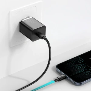 Universal home charger baseus super si, 1xusb type-c, 20w, 5v/3a, cable included (type-c - lightning, 1m), black  tzccsup-b01 Thumbnail 3