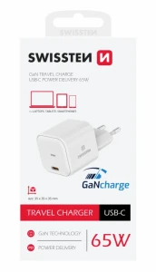Universal home charger swissten  gan 1x usb-c 65w pd white Thumbnail 2