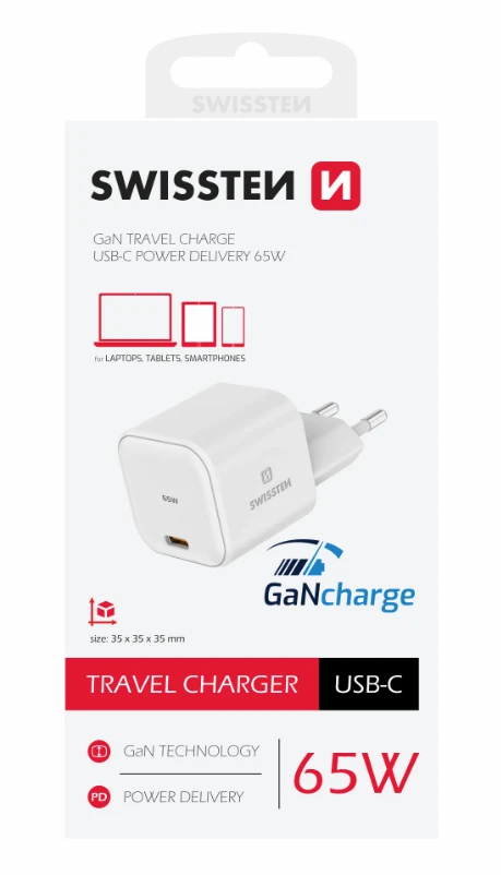 Universal home charger swissten  gan 1x usb-c 65w pd white 2