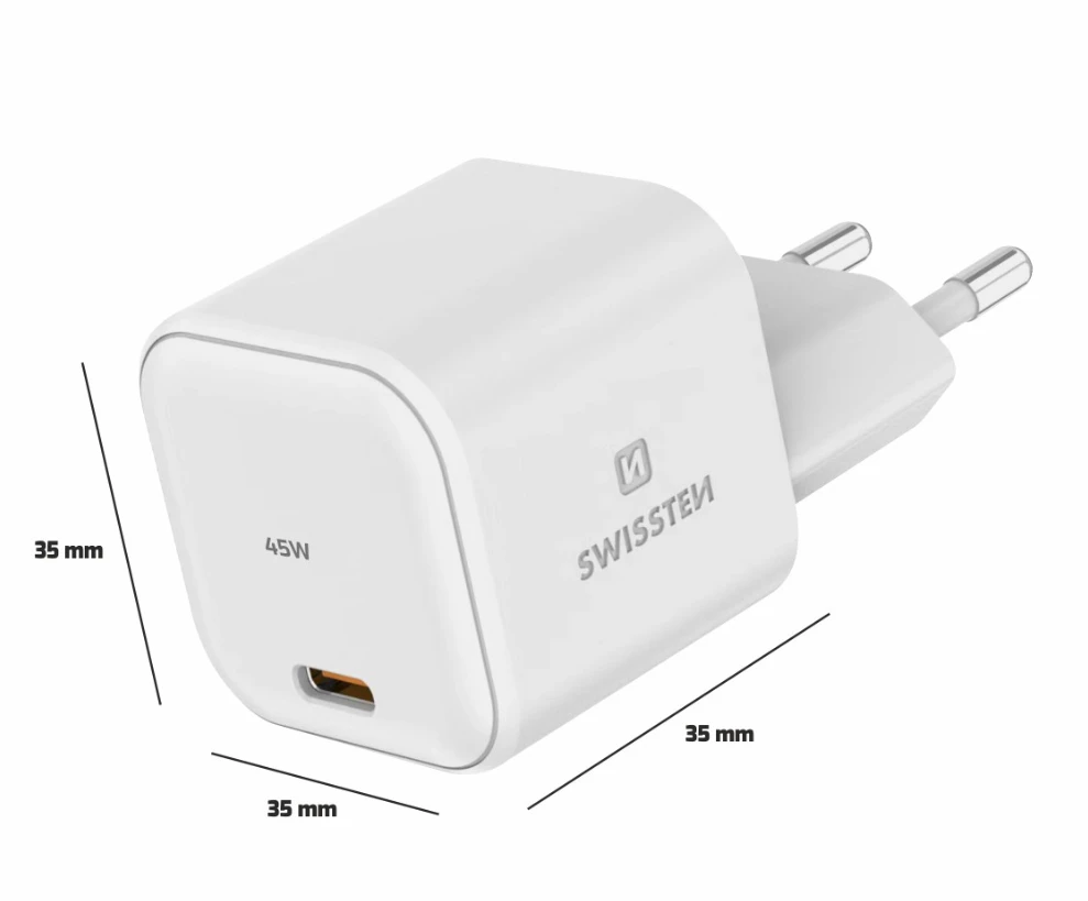 Universal home charger swissten gan 1x usb-c 45w pd white 3