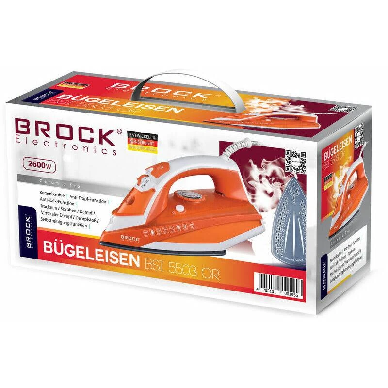 Утюг brock bsi 5503 or мощностью 2600 вт, с керамической подошвой и резервуаром для воды (объемом 320 мл). 2