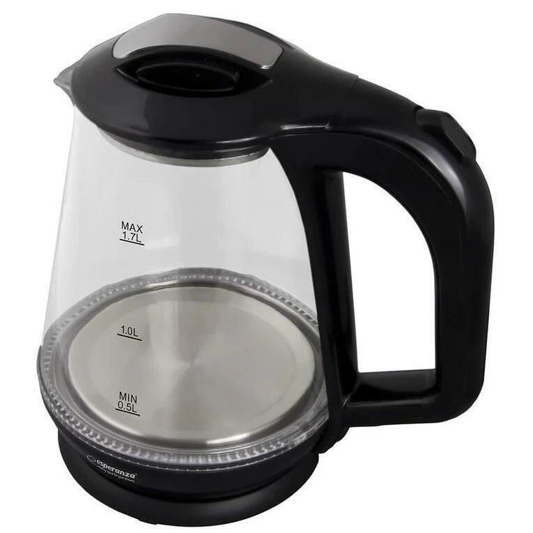 Kettle esperanza missouri ekk024k glass black with led light, 1500w, 1,7l,  concealed heating element, 360° swivel base, auto shut-off after boiling 3