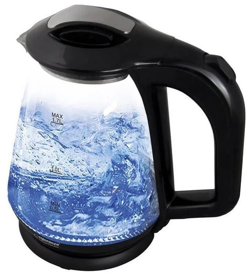 Kettle esperanza missouri ekk024k glass black with led light, 1500w, 1,7l,  concealed heating element, 360° swivel base, auto shut-off after boiling 4