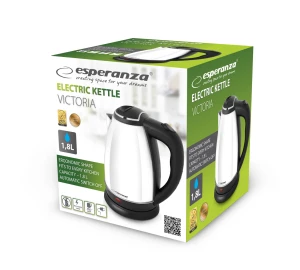 Kettle Esperanza VICTORIA EKK113W White, 1800W, inox, 1.8 l, concealed heating element, 360° swivel base, auto shut-off after boiling