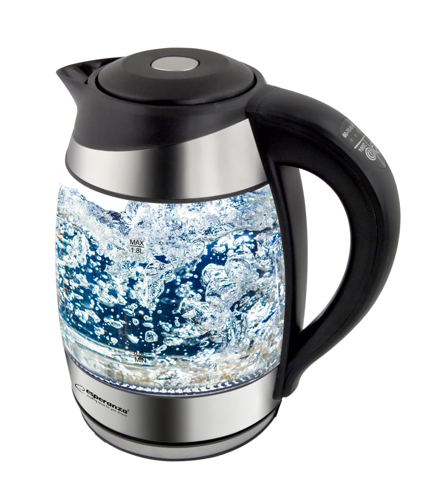 Kettle esperanza seine ekk026  glass black with led light and temperature controller, 2200w, 1,7l, the kettle will heat the water up to 60°c, 70°c, 80 6