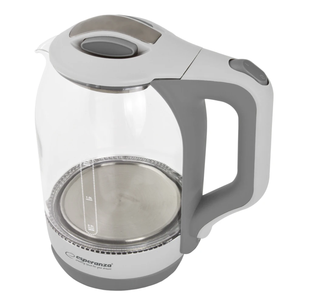 Kettle esperanza yukon ekk025w glass white with led light, 1500w, 1,7l,  concealed heating element, 360° swivel base, auto shut-off after boiling 2