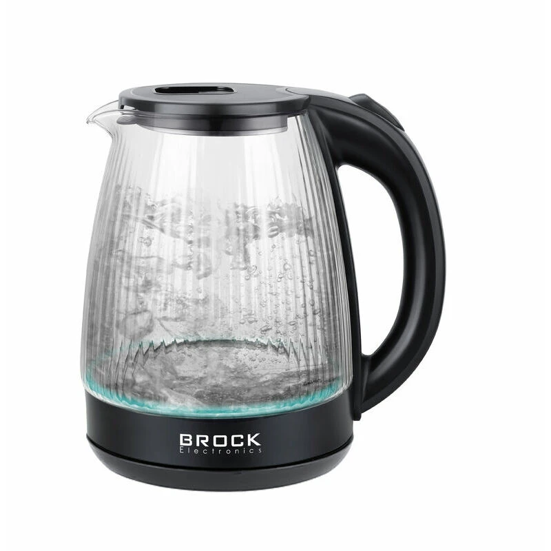 Kettle brock wk 2405, glass black with led light, 1500w, 1,8l, concealed heating element, 360° swivel base, auto shut-off after boiling 2