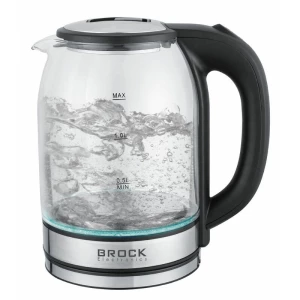 Kettle BROCK WK 2402, Glass Black with LED light, 1500W, 1,8l, concealed heating element, 360° swivel base, auto shut-off after boiling