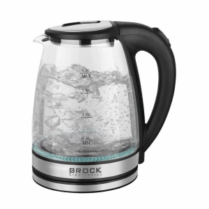 Kettle BROCK WK 2406, Glass Black with LED light, 1500W, 1,8l, concealed heating element, 360° swivel base, auto shut-off after boiling