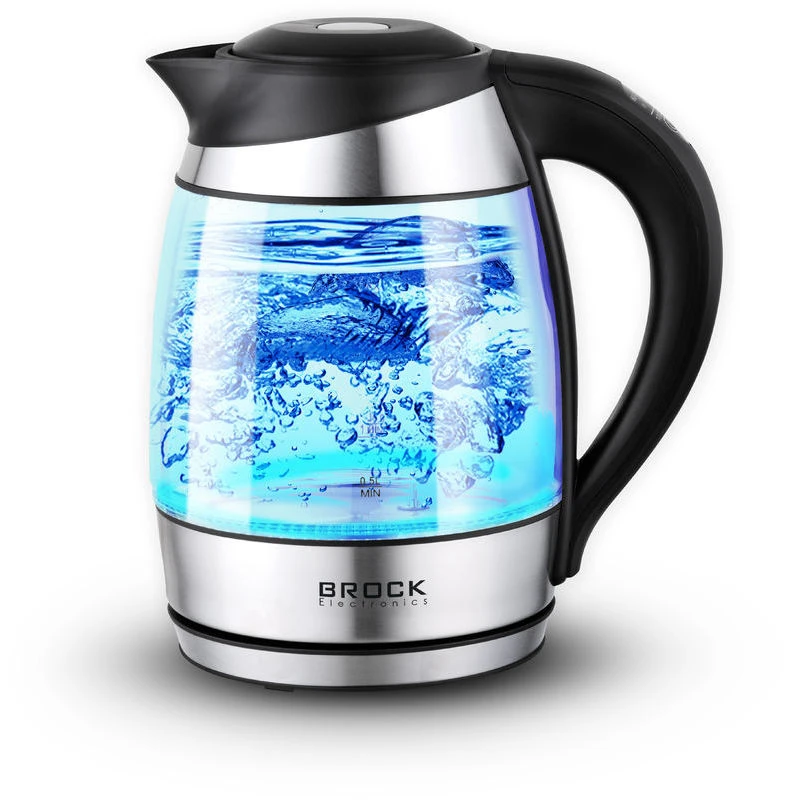 Kettle brock wk 2106 ll, glass black with led light and temperature controller  2200w, 1.8l, the kettle will heat the water up to 60°c, 70°c, 80°c and 7