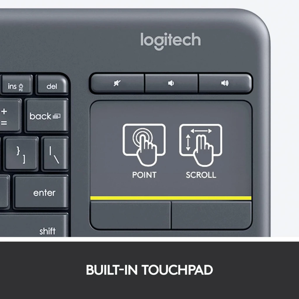 Logitech wireless keyboard k400 plus, multi-touch touchpad, nano receiver, usb, retail, black, eng 4