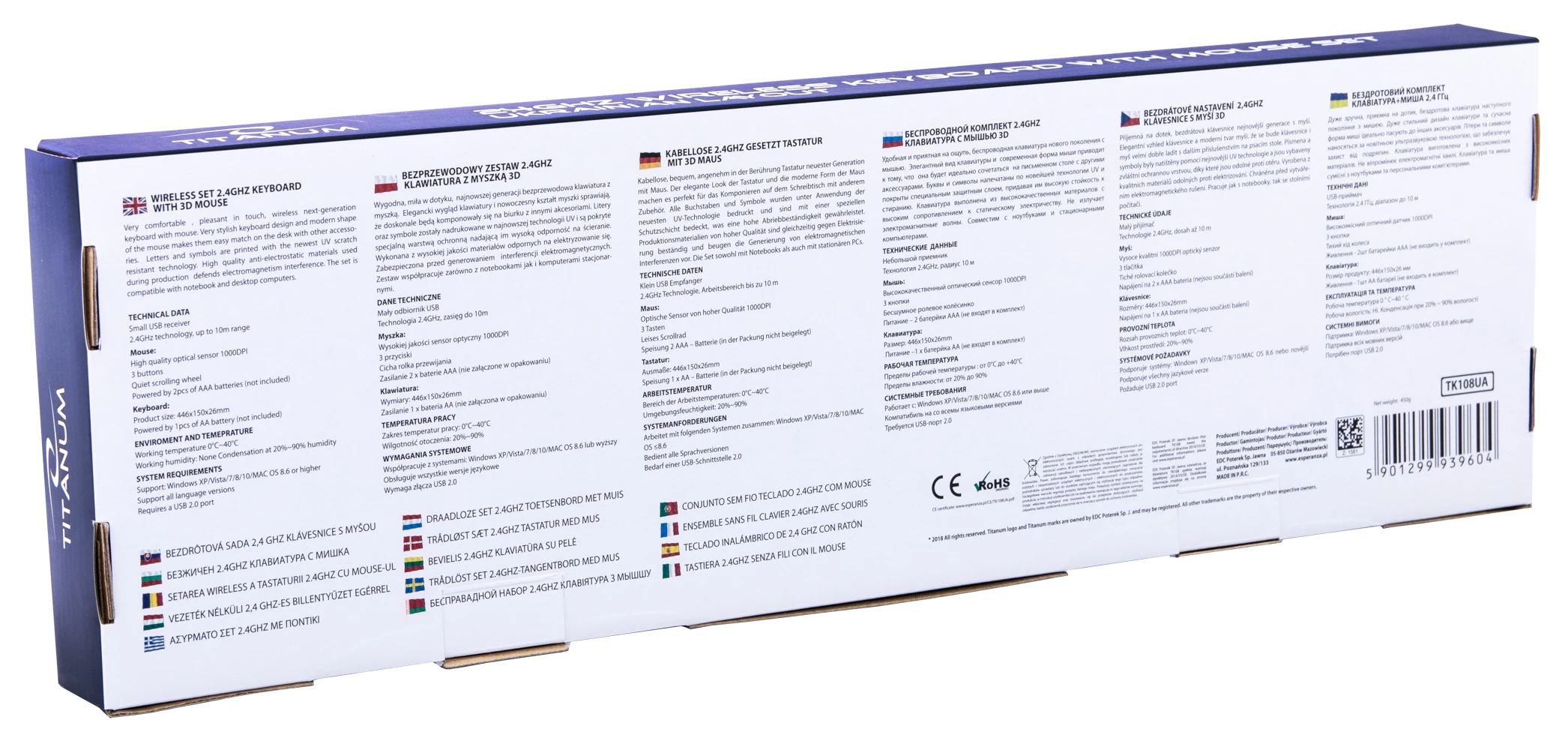 Keyboard & mouse esperanza titanium memphis tk108ua - wireless (2.4ghz), rus layout,  mouse: 1000dpi, 3 buttons, quiet scrolling wheel,  keyboard: 446 8