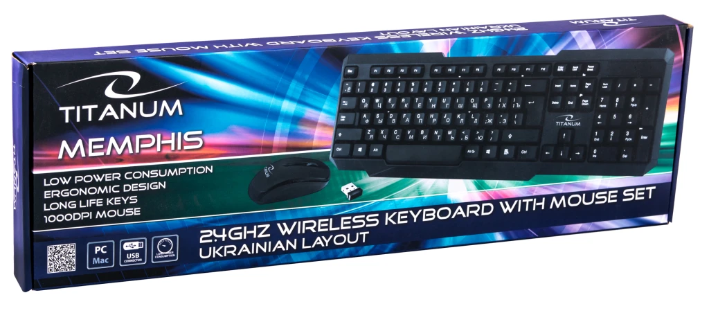 Keyboard & mouse esperanza titanium memphis tk108ua - wireless (2.4ghz), rus layout,  mouse: 1000dpi, 3 buttons, quiet scrolling wheel,  keyboard: 446 6